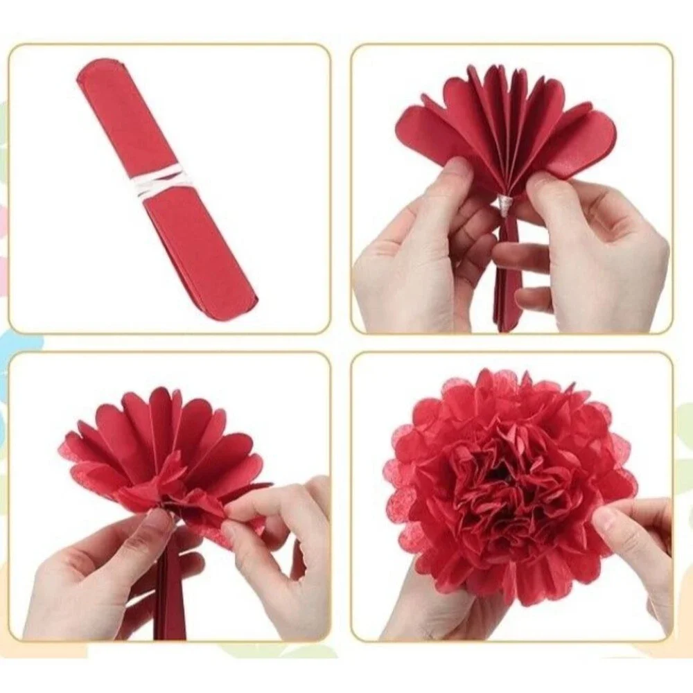 12 pc Natural Tissue Paper Pom Pom Boho Wedding Decor Party Hanging Flower 16
